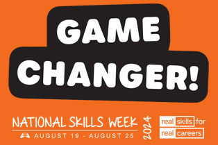 the words game changer on an orange background includes logo for National Skills Week