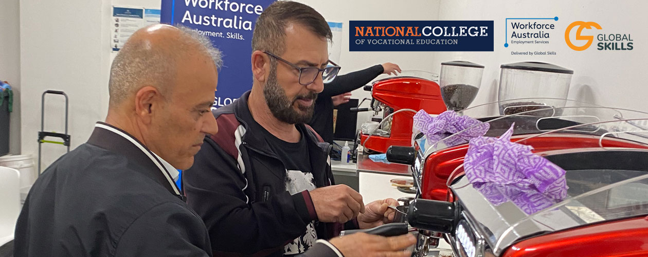 two students using coffee machine